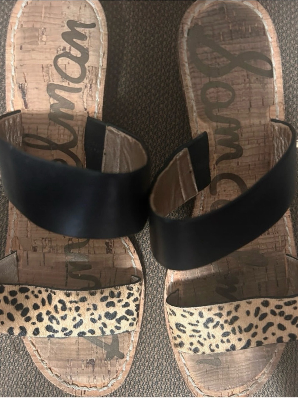 Sam Edelman Black & Leopard Print Slide Sandals
